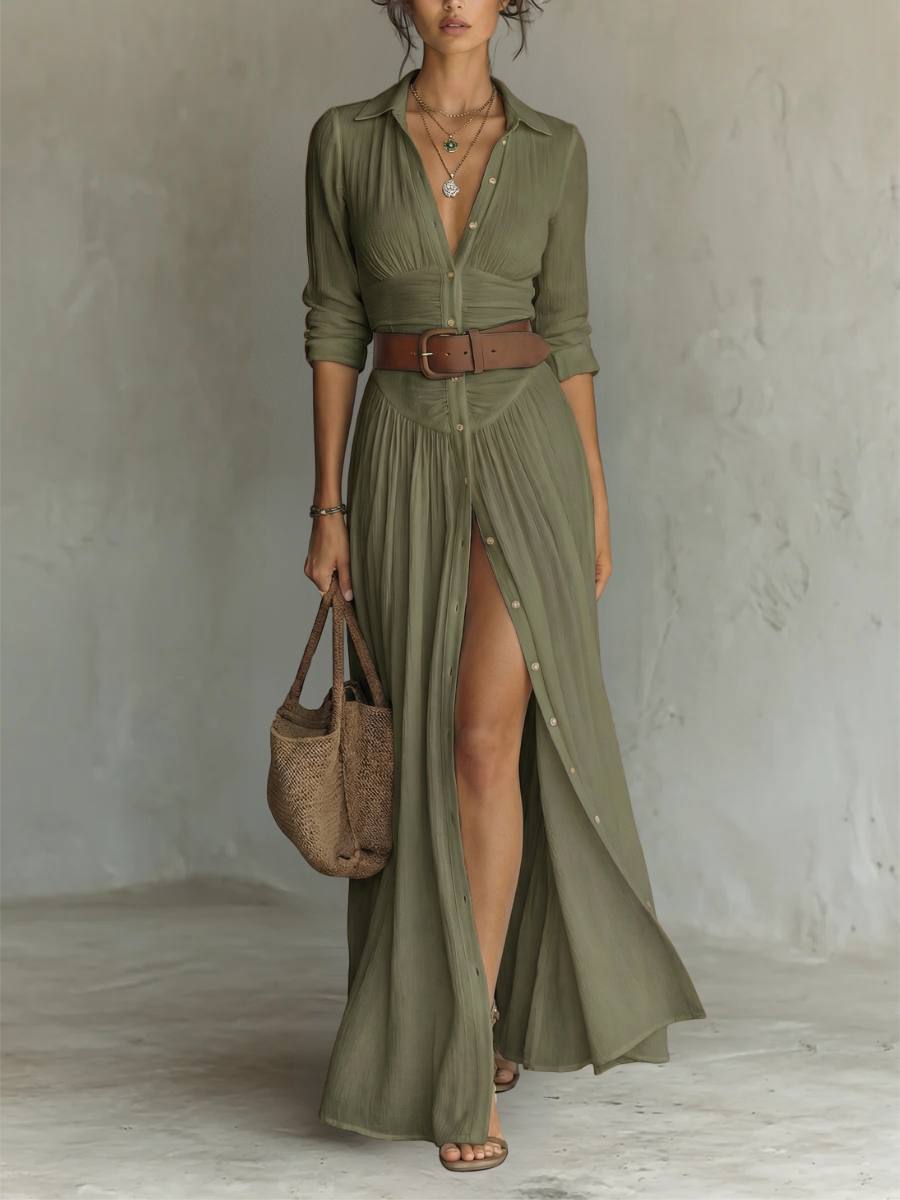 Annastasia — Robe longue élégante à col tailleur