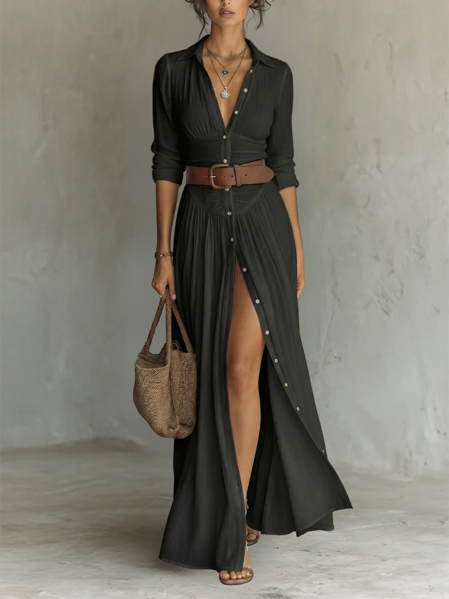Annastasia — Robe longue élégante à col tailleur