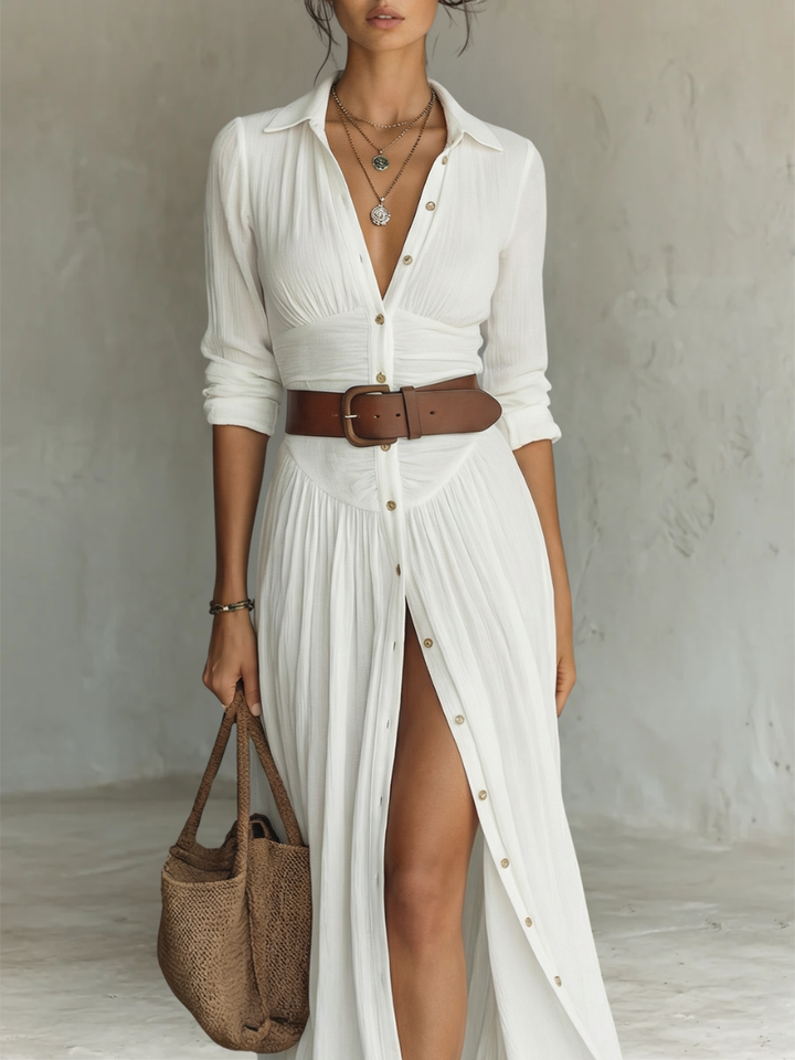 Annastasia — Robe longue élégante à col tailleur