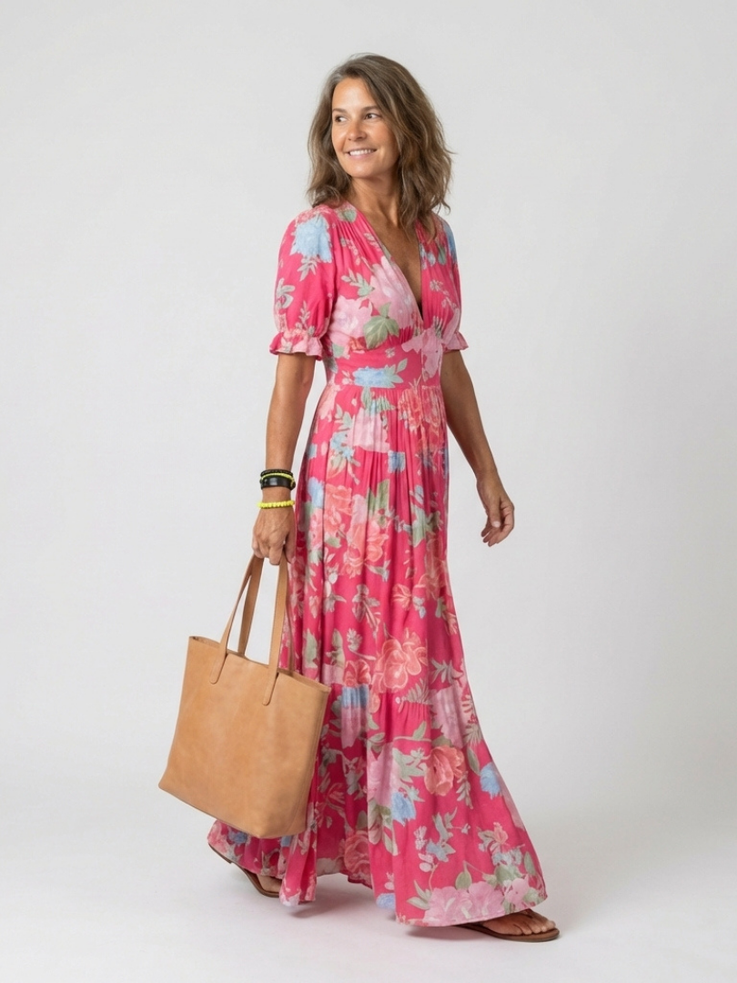 Lénie | Robe midi fleurie col V