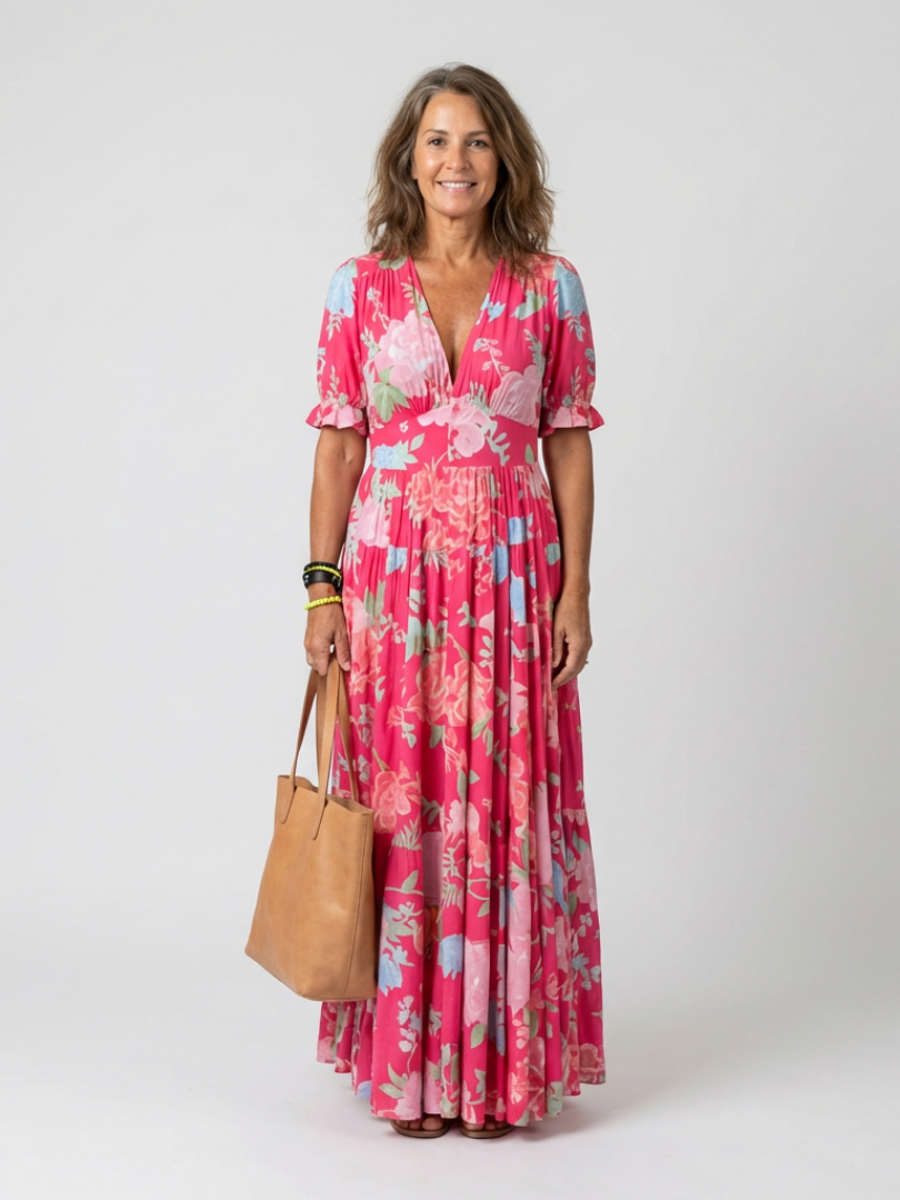 Lénie | Robe midi fleurie col V