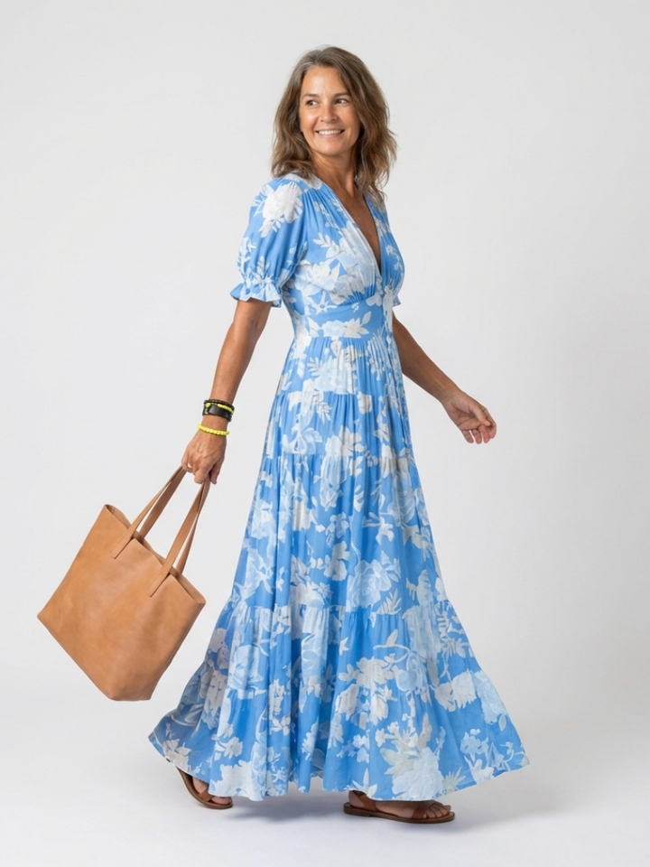 Lénie | Robe midi fleurie col V