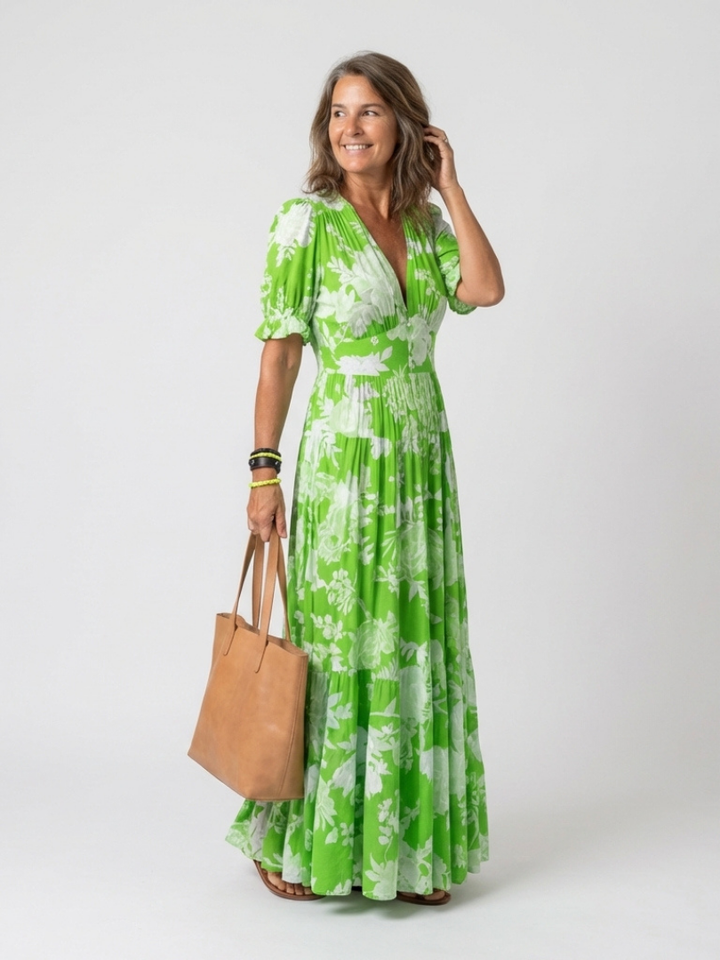 Lénie | Robe midi fleurie col V
