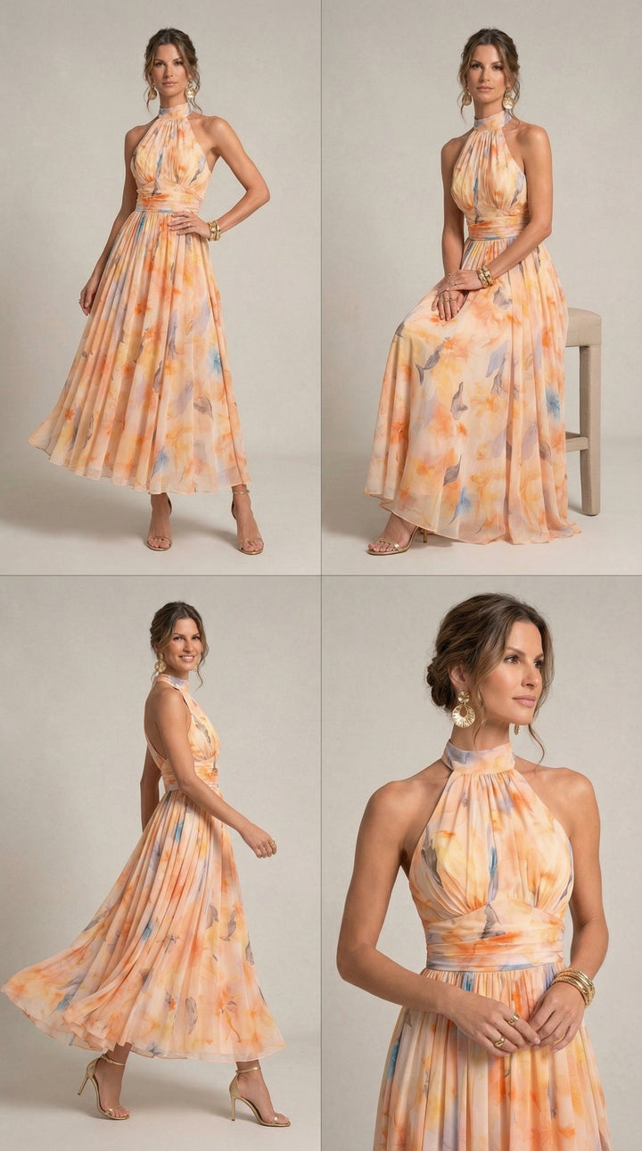 Robe col halter imprimé aquarelle
