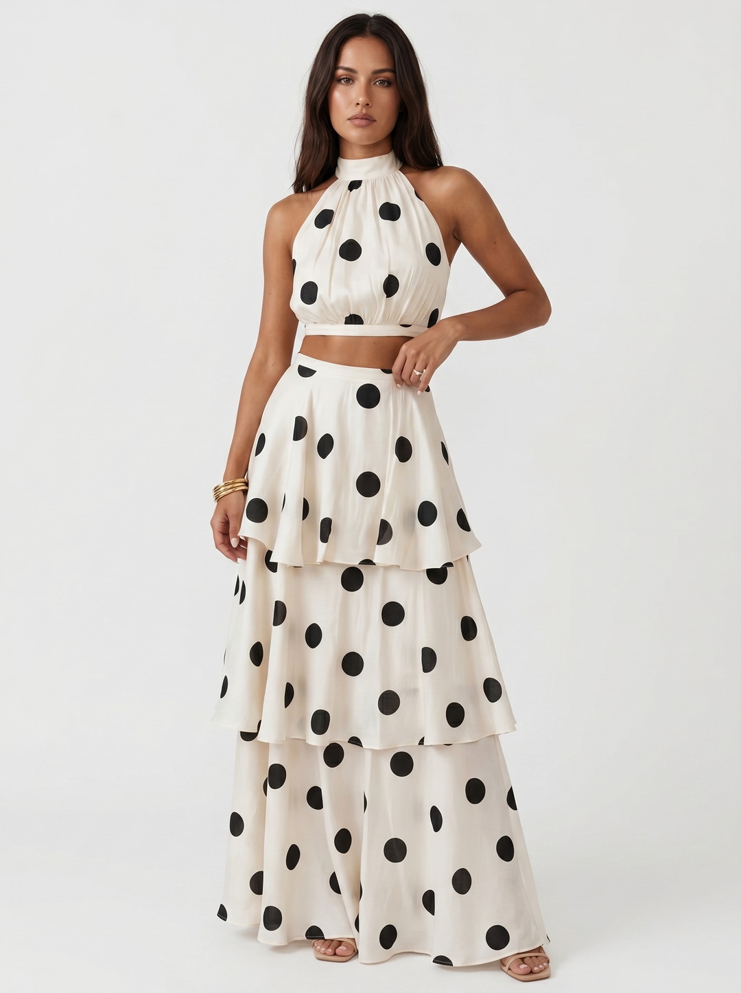Ensemble top et jupe longue à pois