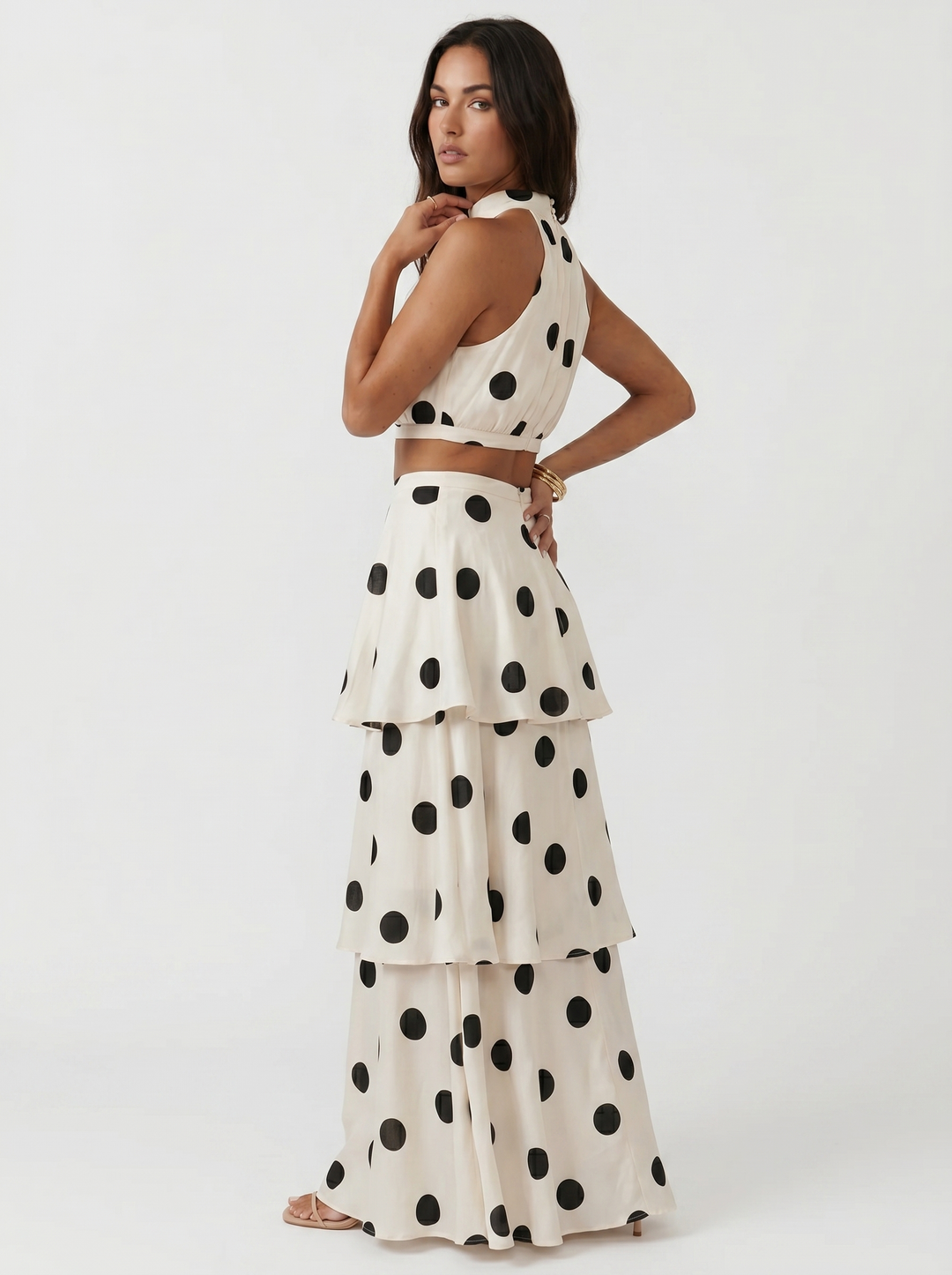 Ensemble top et jupe longue à pois