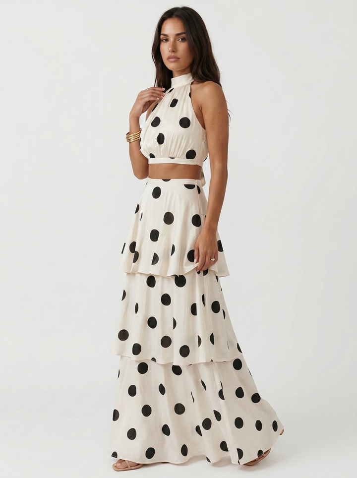 Ensemble top et jupe longue à pois