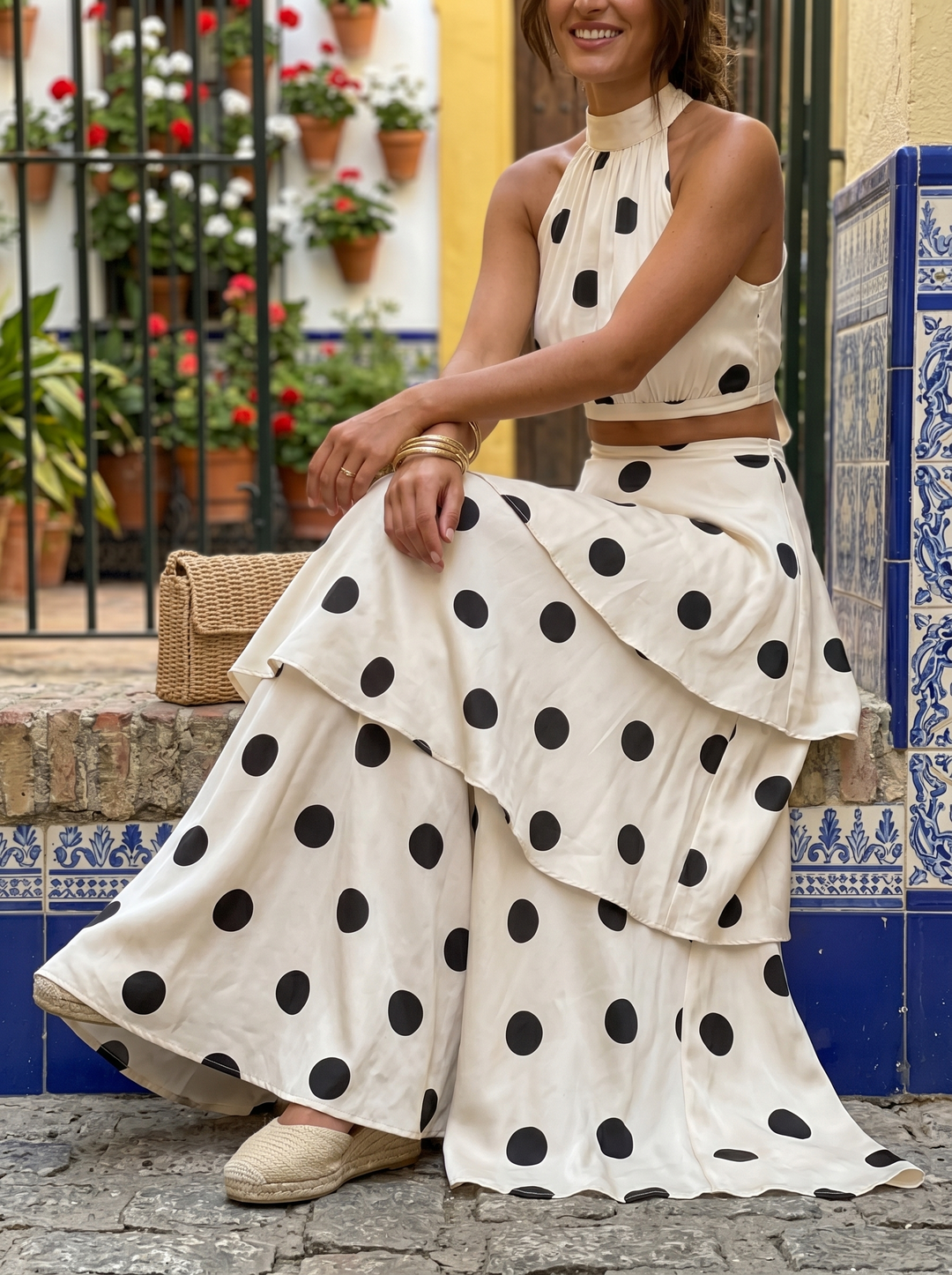 Ensemble top et jupe longue à pois