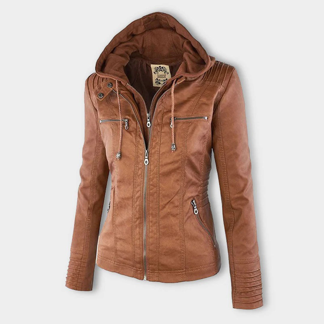 Eva™ | Elegante leren jas met capuchon