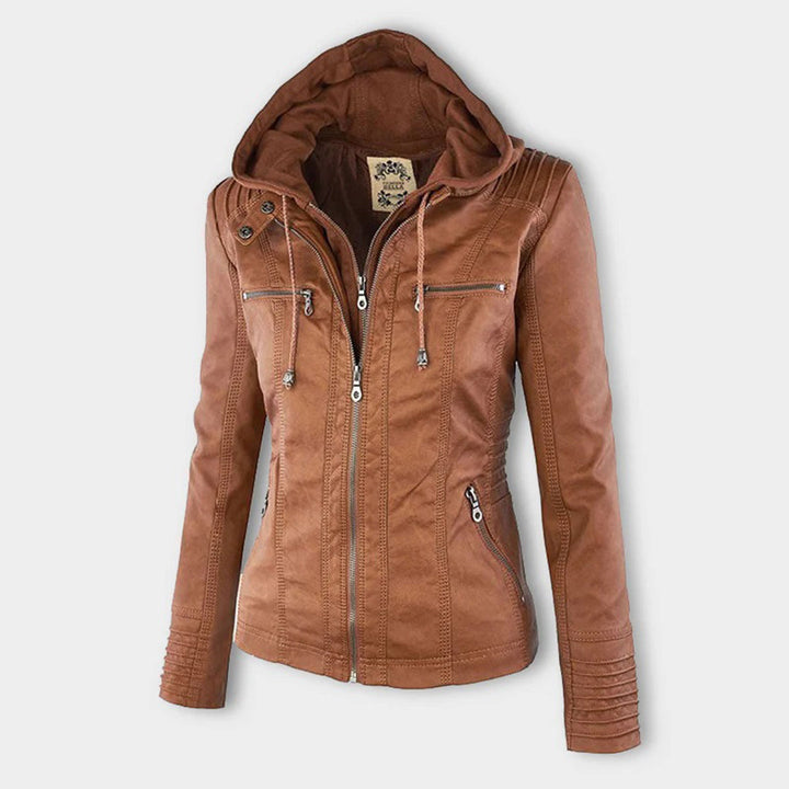 Eva™ | Elegante leren jas met capuchon