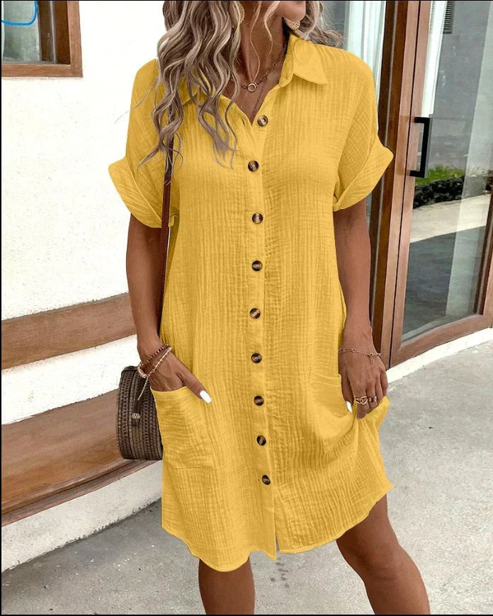 Minke | Robe chemise légère boutonnée pour femme, modèle d'été