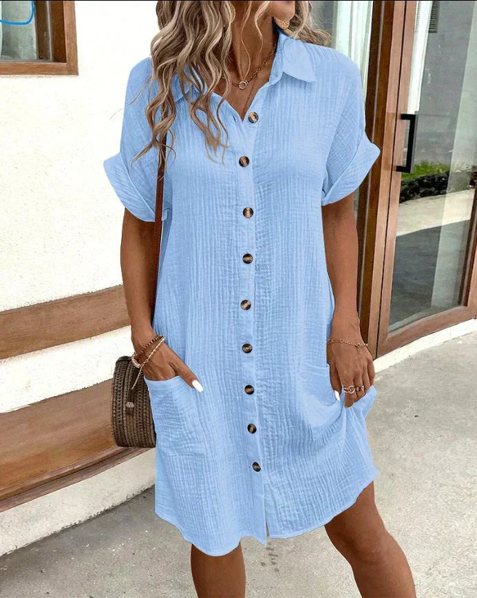Minke | Robe chemise légère boutonnée pour femme, modèle d'été