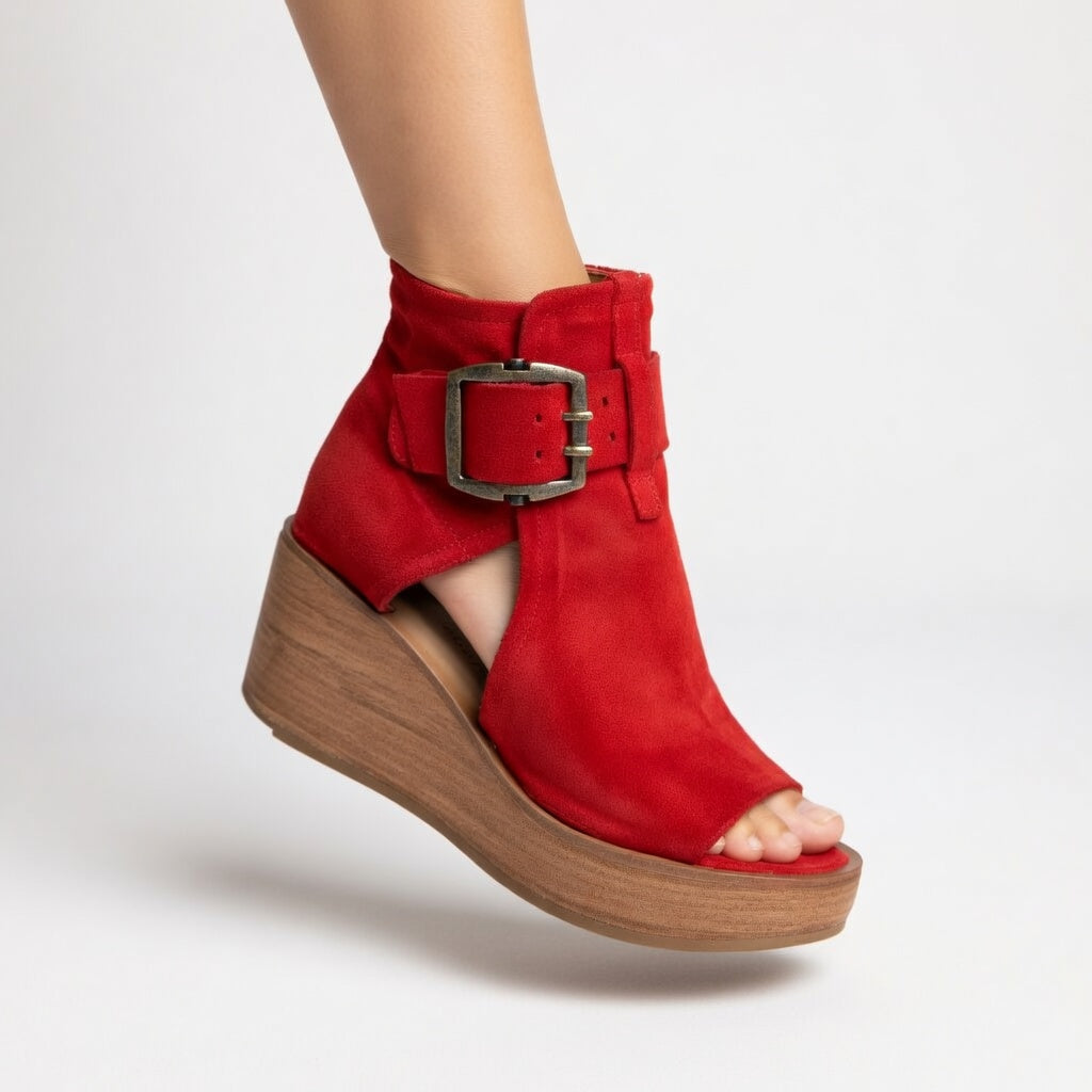 Victoire | Bottines à bout ouvert et talon compensé