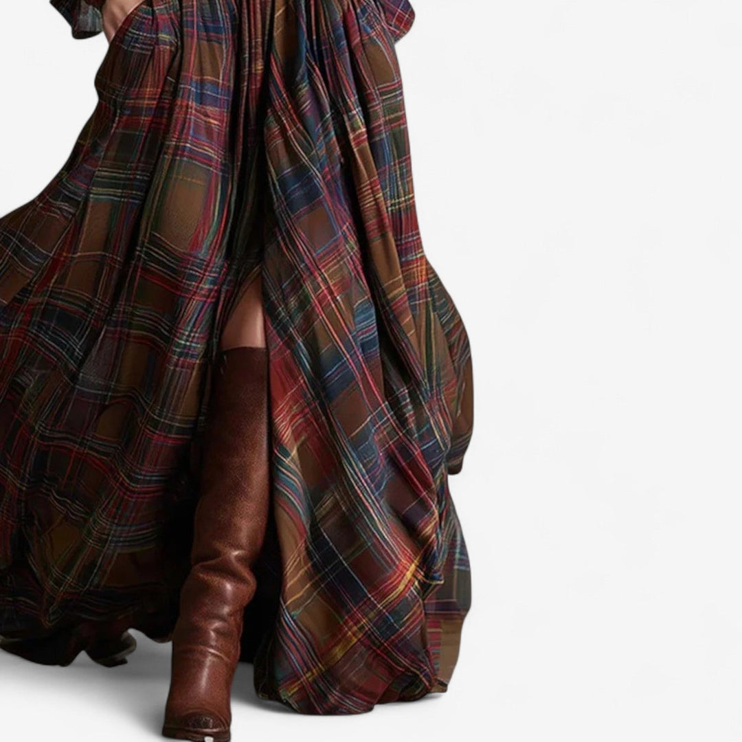 Gera | Robe longue à carreaux avec ceinture