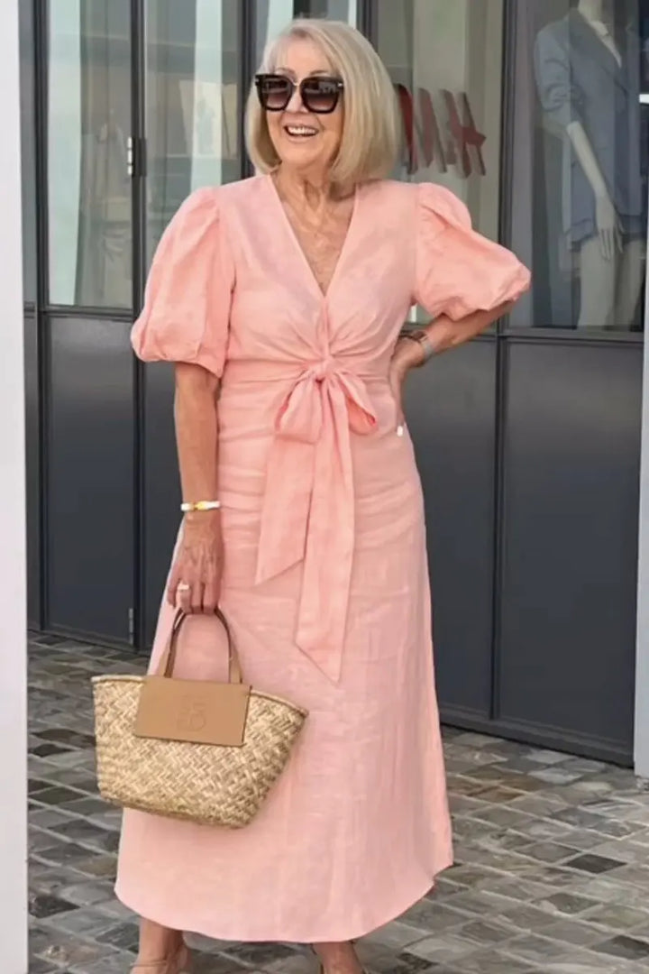 LYNORA | ROBE MIDI ÉLÉGANTE À ENCOLURE EN V 