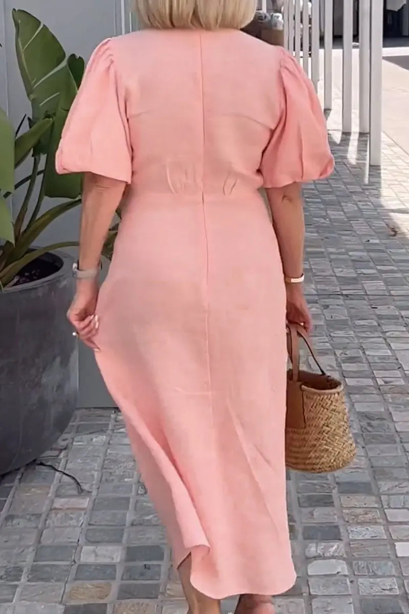 LYNORA | ROBE MIDI ÉLÉGANTE À ENCOLURE EN V 