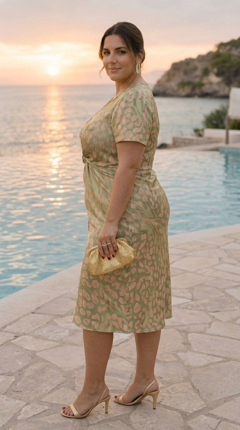 Robe midi effet amincissant avec nœud central et chute fluide