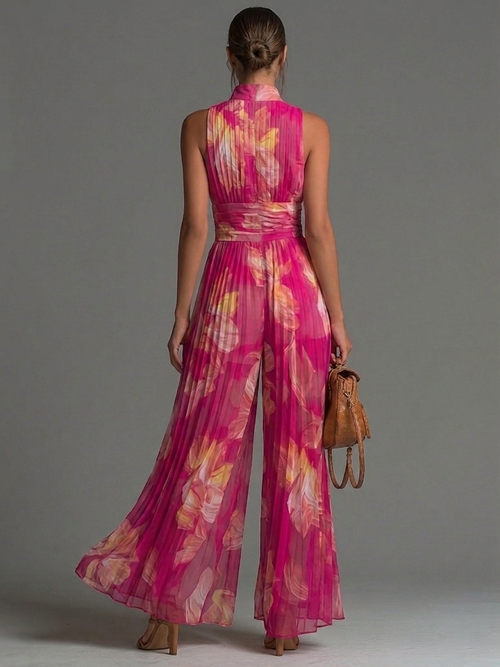 Nicolette | Combinaison plissée en mousseline à imprimé floral fuchsia
