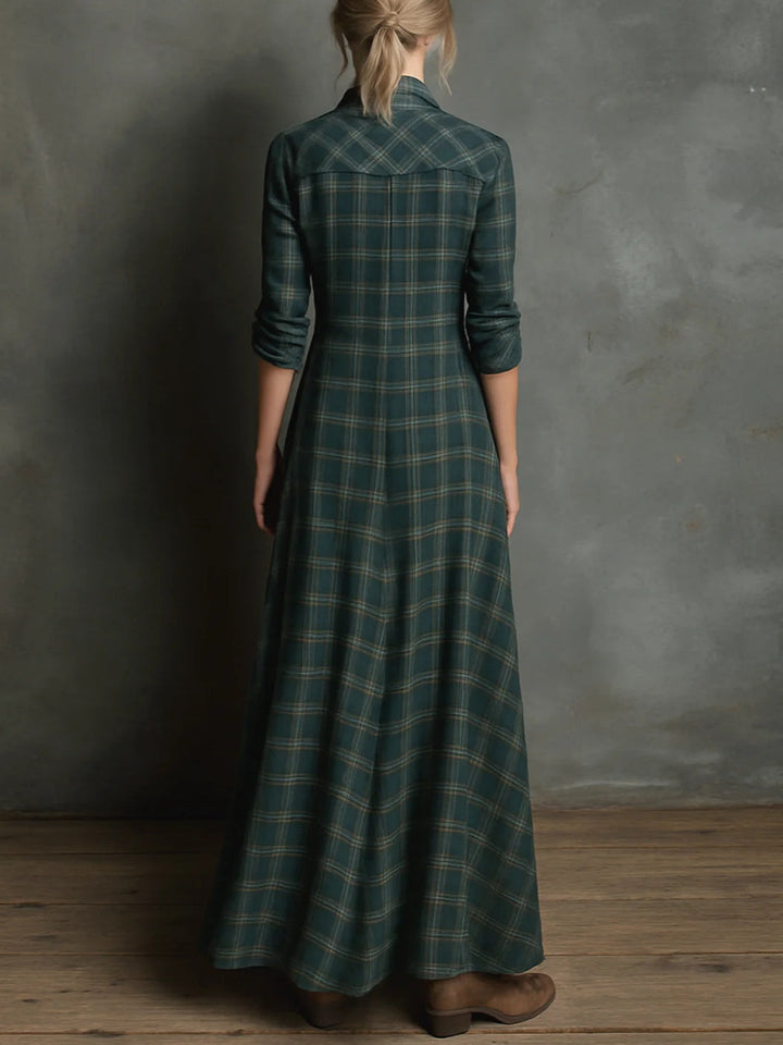 Colette | Robe longue à revers à carreaux verts