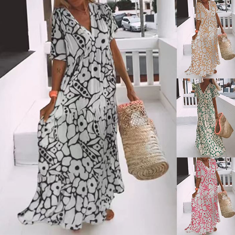 Anna | Ibiza-stijl jurk met bohemian bloemenprint
