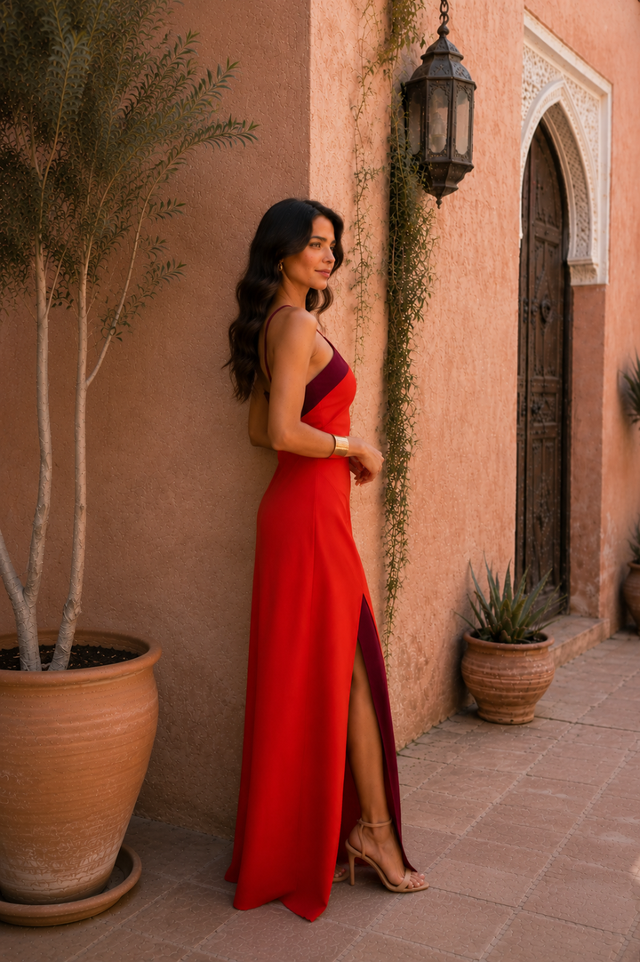 Robe longue dos nu avec fente