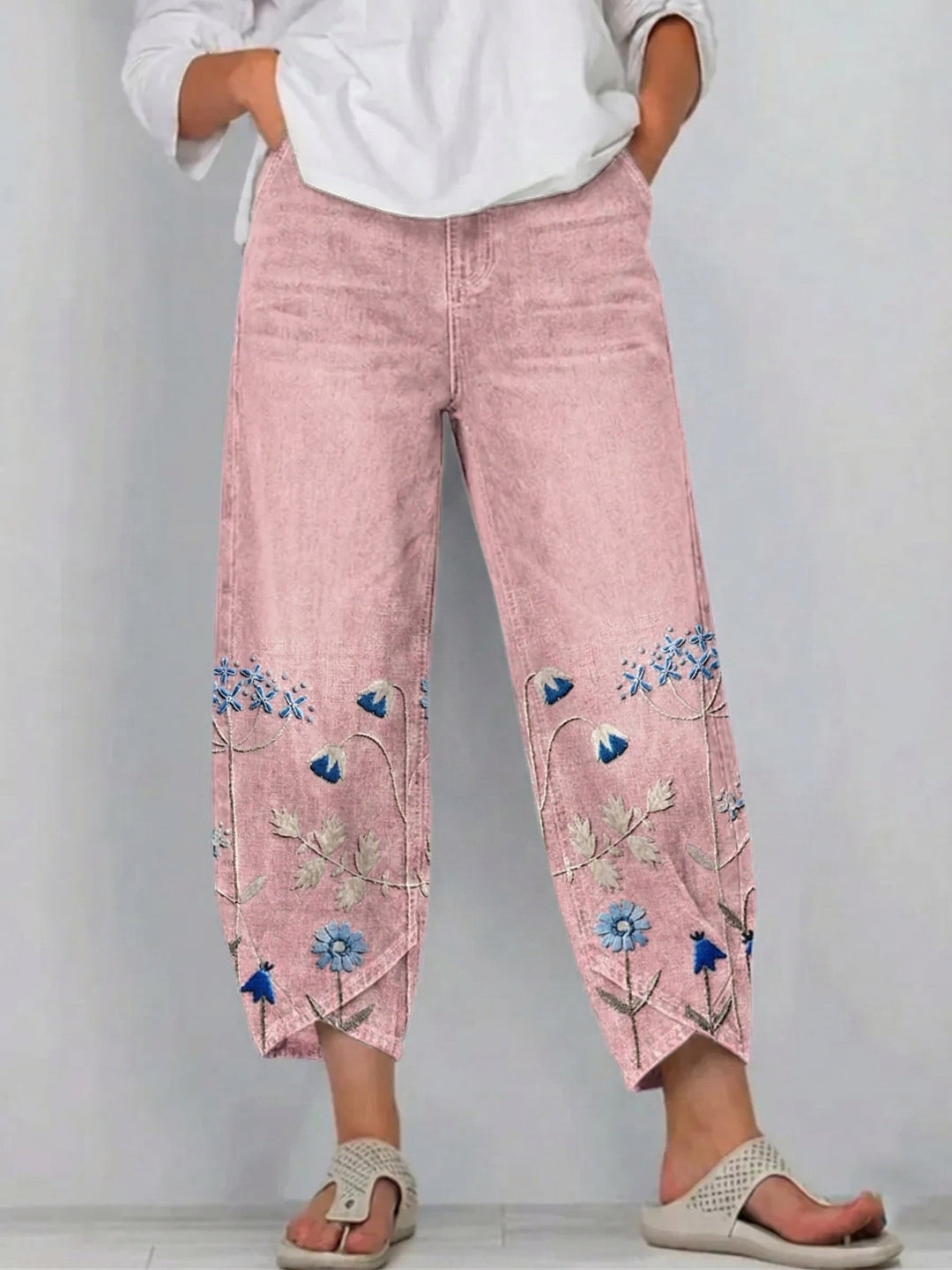 Pantalon brodé Mélissa casual chic