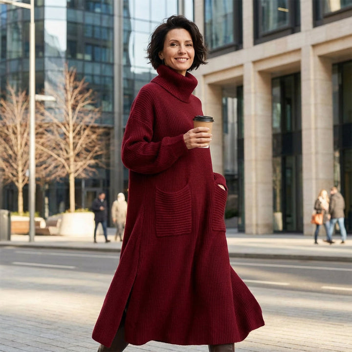 Robe pull à col roulé et manches longues pour femme – Chaude, confortable et élégante