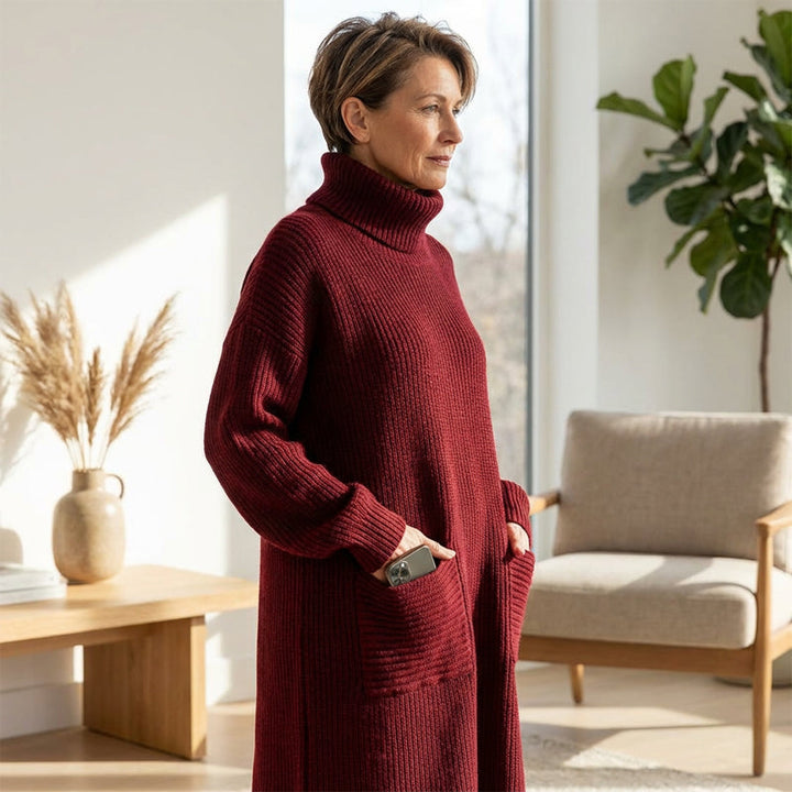 Robe pull à col roulé et manches longues pour femme – Chaude, confortable et élégante