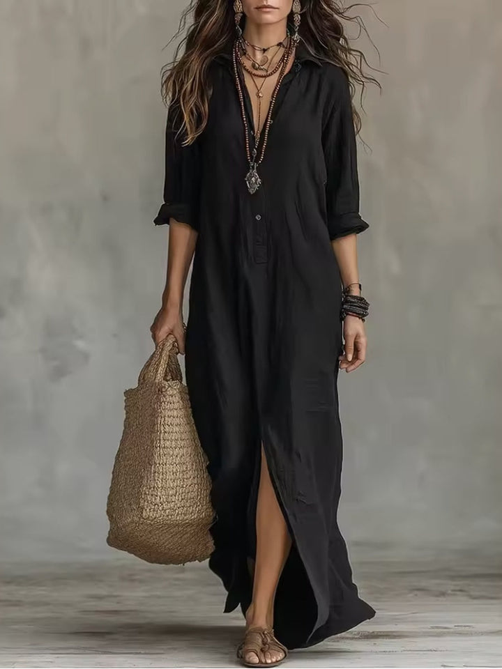 Soline | Longue robe ample noire à boutons